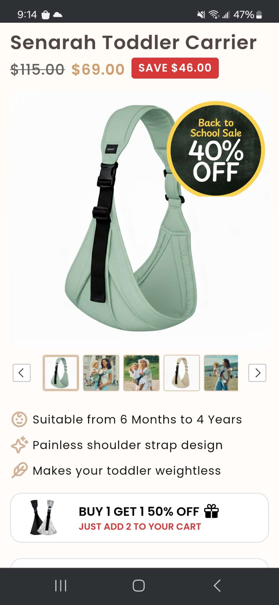 Senarah Toddler Carrier - MSRP 69 USD