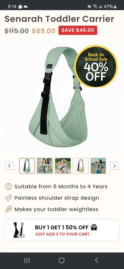 Senarah Toddler Carrier - MSRP 69 USD