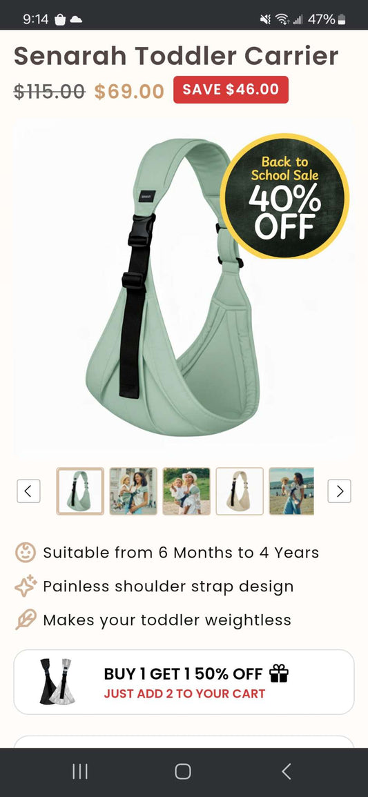 Senarah Toddler Carrier - MSRP 69 USD