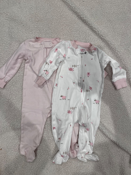 2 x carters sleepers (pink stripe, lamb) 9 mo, Kids 9 Month (6-9M)