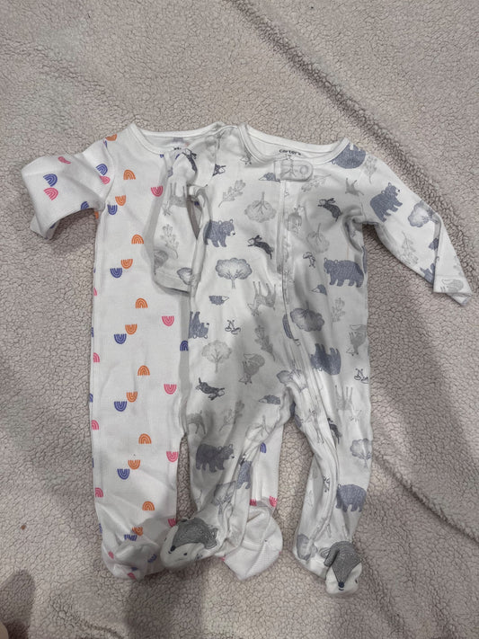 2 x carters sleepers (animals, waffle rainbow) 9 mo, Kids 9 Month (6-9M)