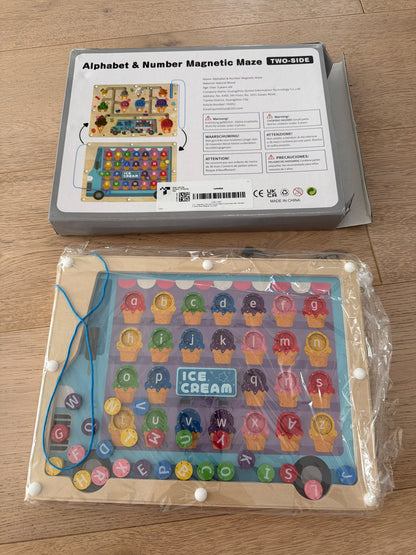 Alphabet and number magnetic maze
