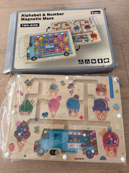 Alphabet and number magnetic maze