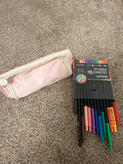 Pencil case and clicking colored pencils
