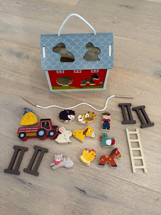 Wooden farm shape sorter barnyard