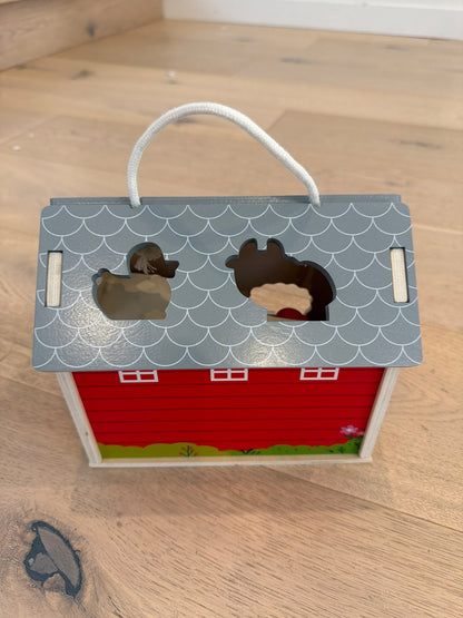 Wooden farm shape sorter barnyard