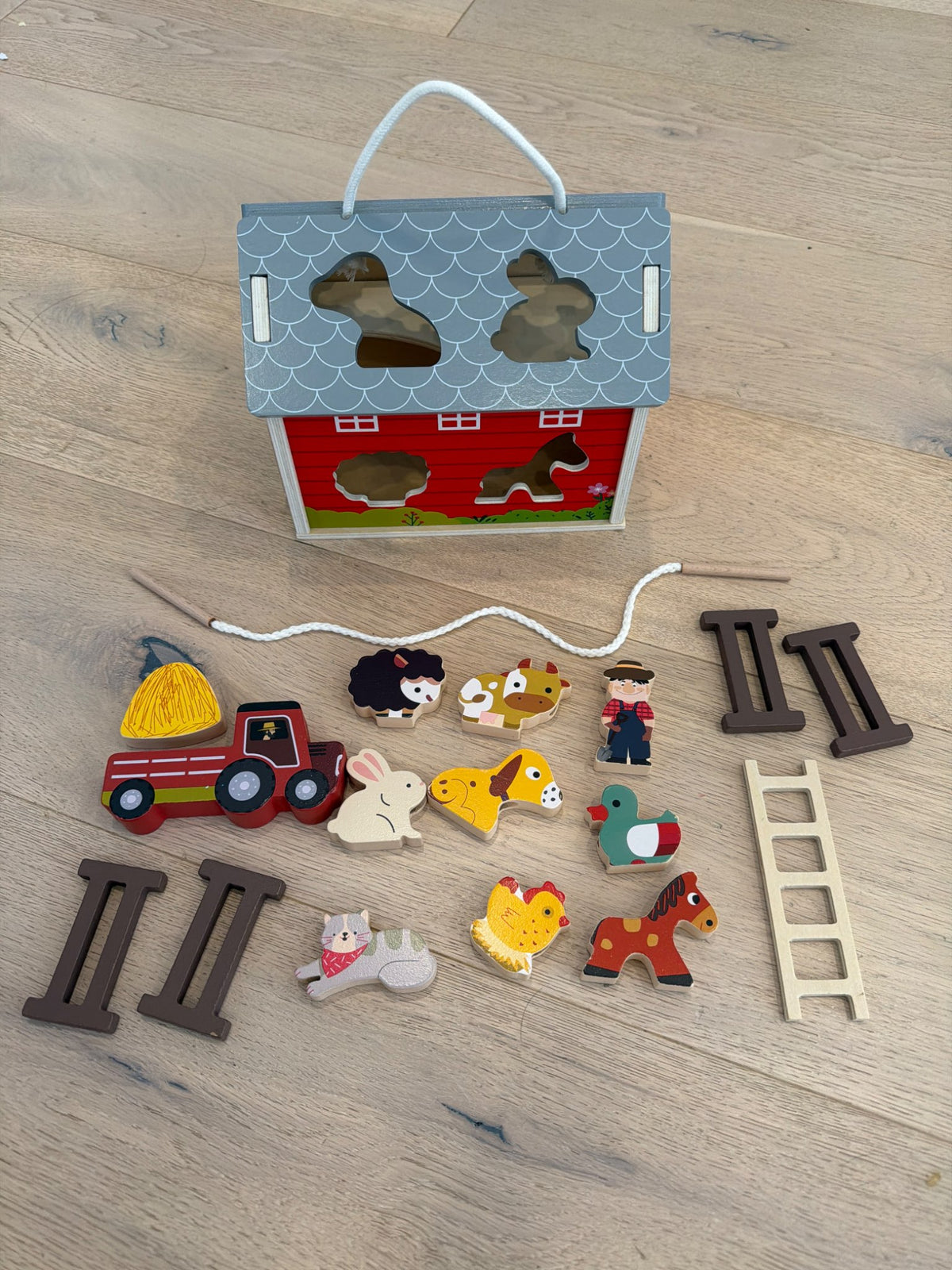 Wooden farm shape sorter barnyard