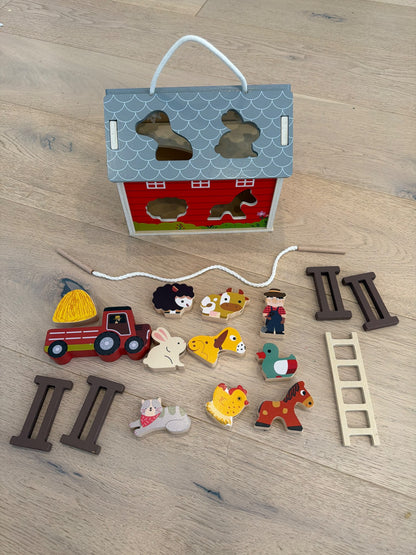Wooden farm shape sorter barnyard