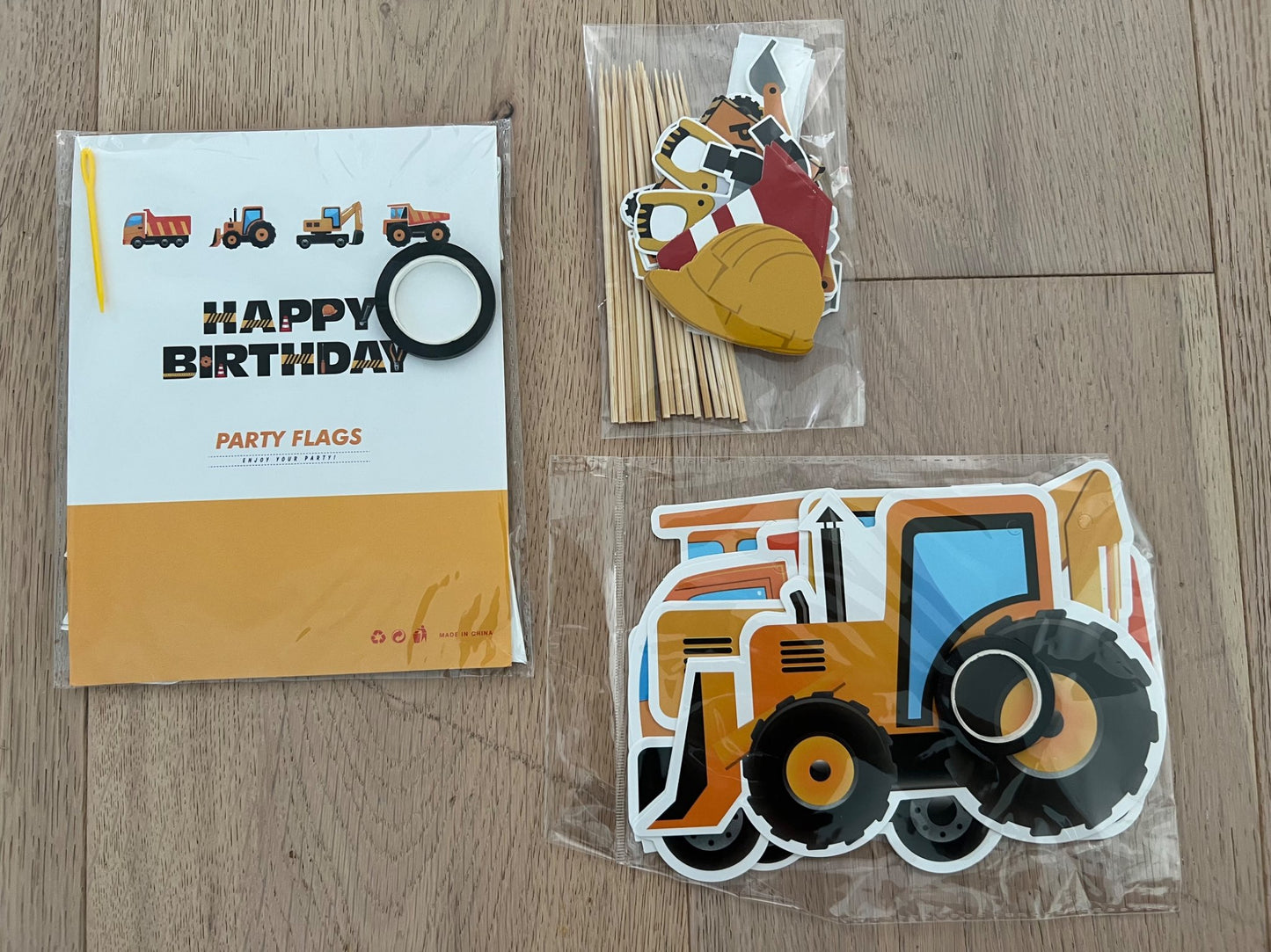 Construction theme birthday banner & cupcake toppers