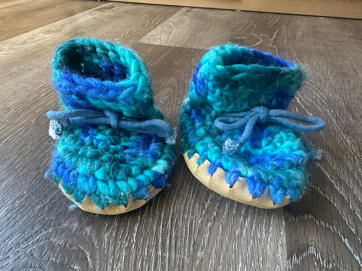 Knit Baby Booties/Slippers, Wool with Leather Soles, Shoes 0 (Baby: 0-12 mth)