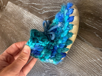 Knit Baby Booties/Slippers, Wool with Leather Soles, Shoes 0 (Baby: 0-12 mth)