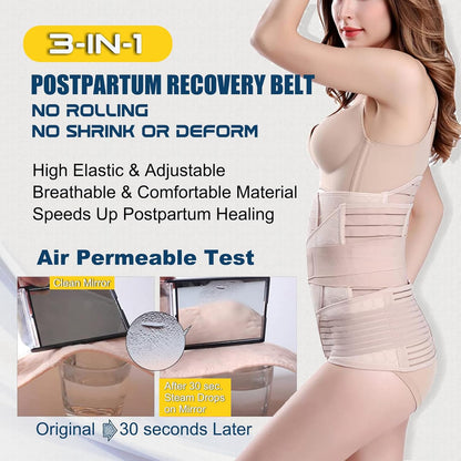 3 in 1 Postpartum Support - Recovery Belly/waist/pelvis Belt Shapewear Slimming Girdle (M/L=One Size, Beige) , Maternity L (12-14)
