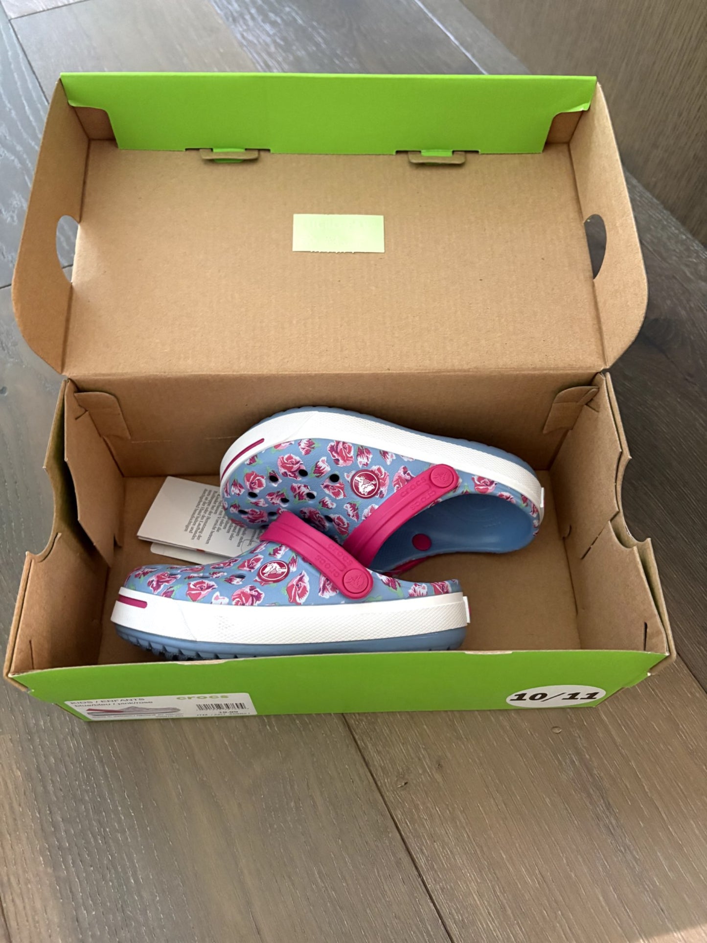 NWT Kids CROCS - Size  10/11 Blue/Pink Floral Pattern, Shoes 10 (Toddler:2-4yr)