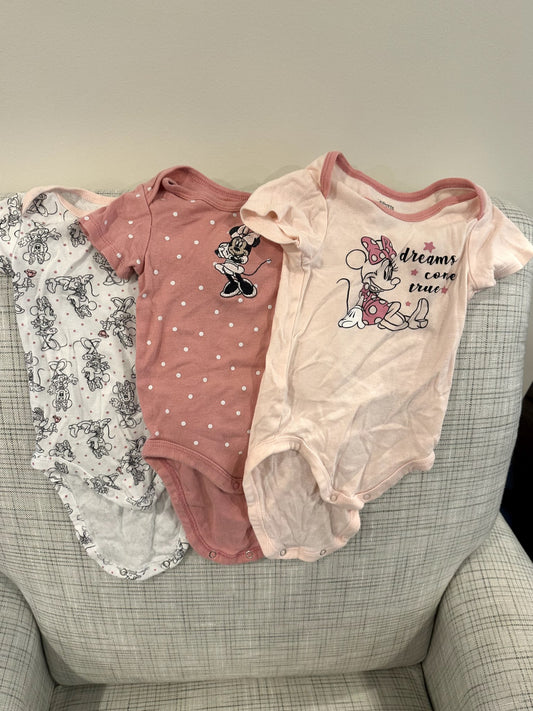 Minnie Mouse Bodysuits (3), Disney, 6-9M, Kids 9 Month (6-9M)