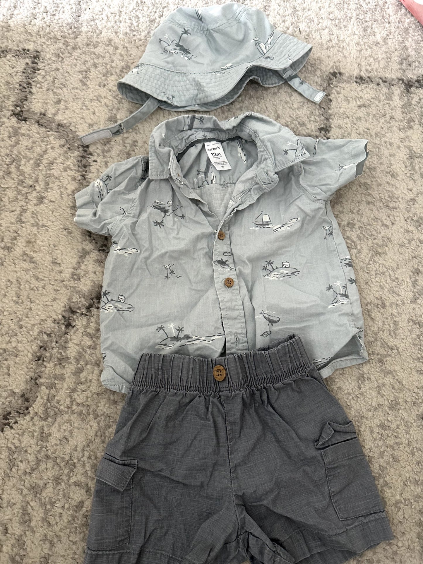 Carters Shorts, Shirt & Hat Set - Boy, 12M, Kids 12 Month (9-12M)