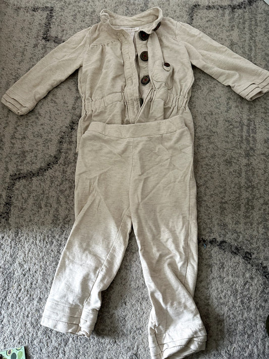 Maggie + Zoe Oatmeal Button Up Jacket/Pants Outfit - 2T, Kids 2T