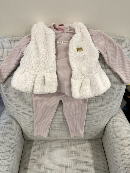 Shirt, Pant and Vest Set, Pink and White, Juicy Couture, 24M, Kids 24 Month (18-24M)