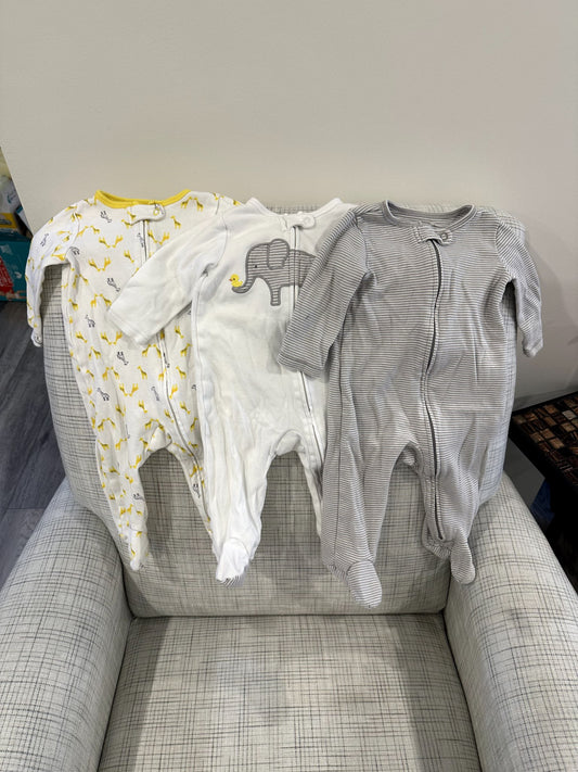 Three Onesie Bundle, White/Grey/Yellow, Simple Joys, 3-6M, Kids 6 Month (3-6M)