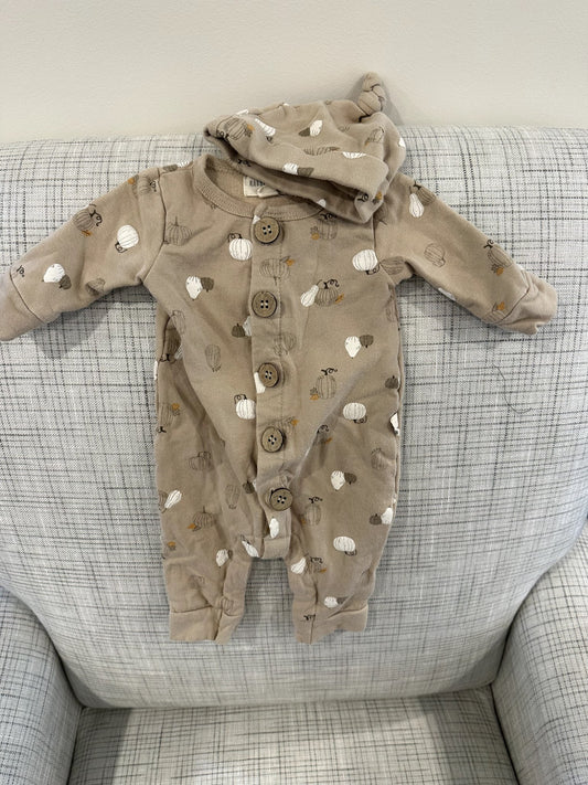 Pumpkin Fleece Onesie and Matching Hat, Rabbit+Bear, 0-3M, Kids 3 Month (0-3M)