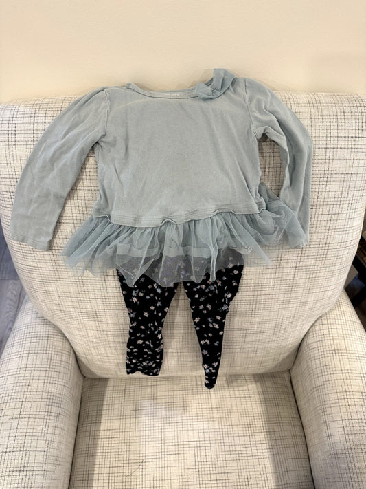 Blue Long Sleeve Shirt & Black and Blue Floral Pants, Carters, 3T, Kids 3T