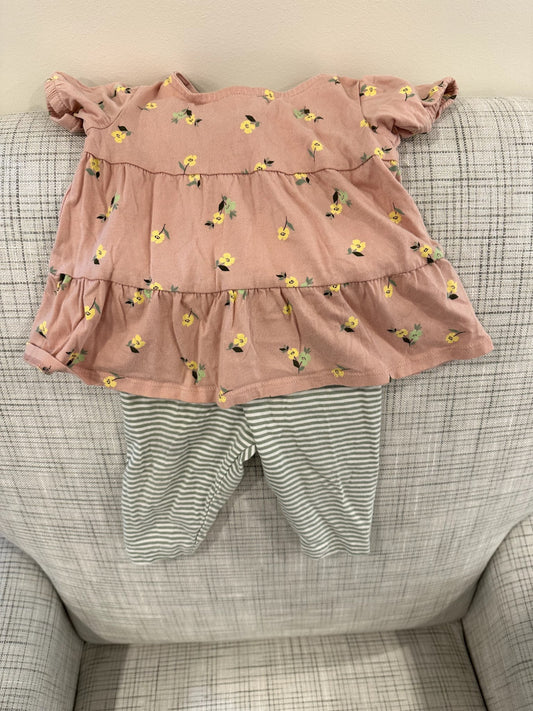 Pink Floral Short Sleeve Top & Green Striped Pants, Carters, 18M, Kids 18 Month (12-18M)