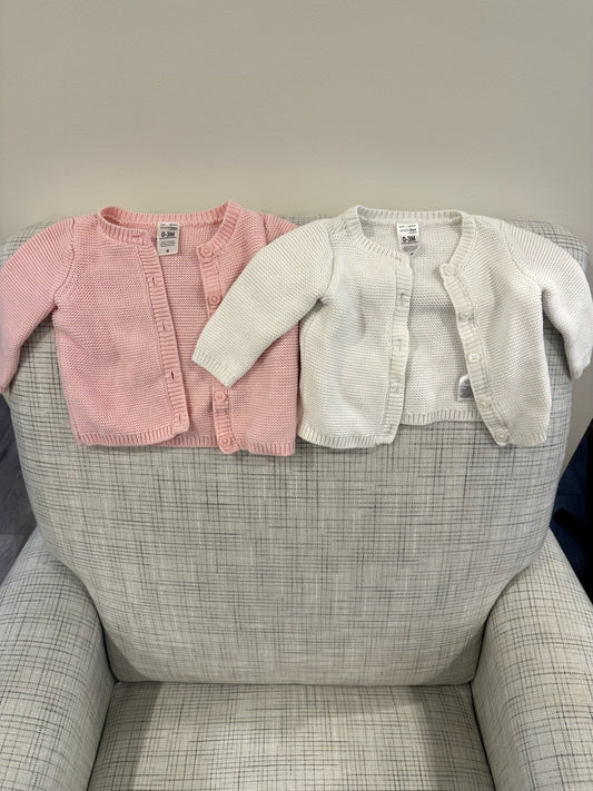 Cardigan Set (2), White and Pink, Simple Joys, 0-3M, Kids 3 Month (0-3M)
