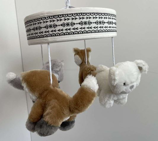 Levtex Baby Musical Mobile - Taupe and Grey Woodland Themed Plush