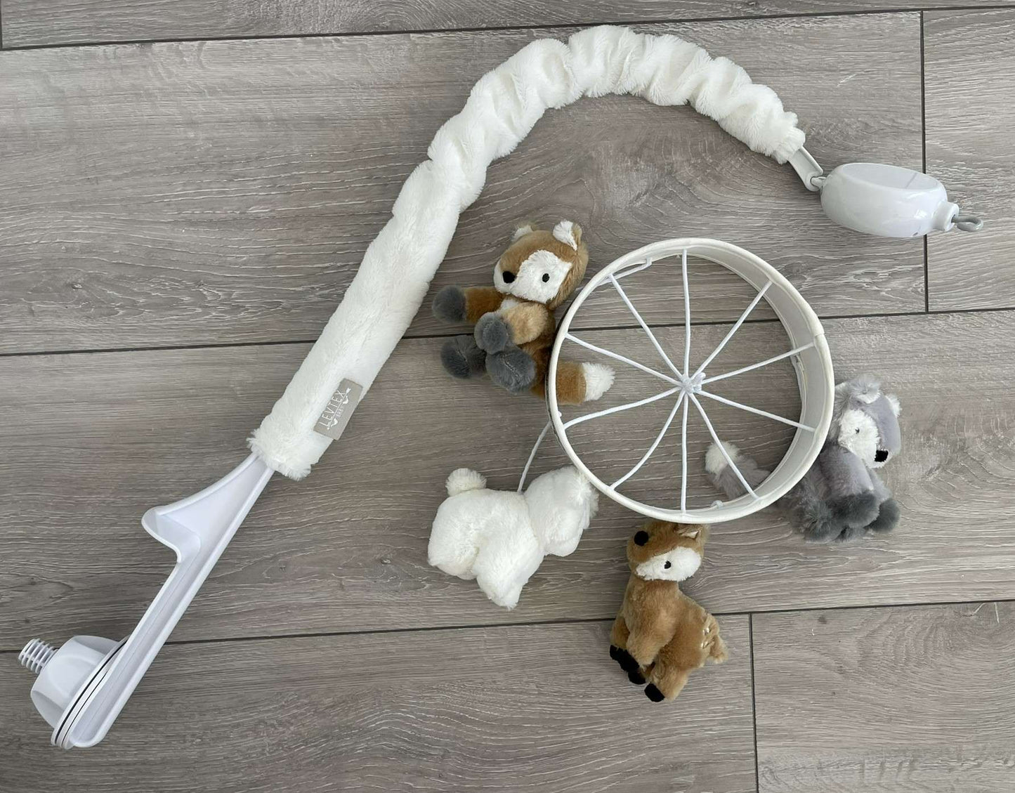 Levtex Baby Musical Mobile - Taupe and Grey Woodland Themed Plush