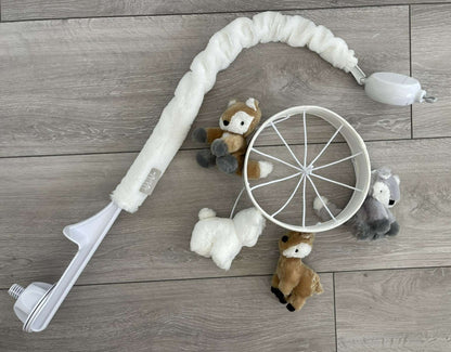 Levtex Baby Musical Mobile - Taupe and Grey Woodland Themed Plush