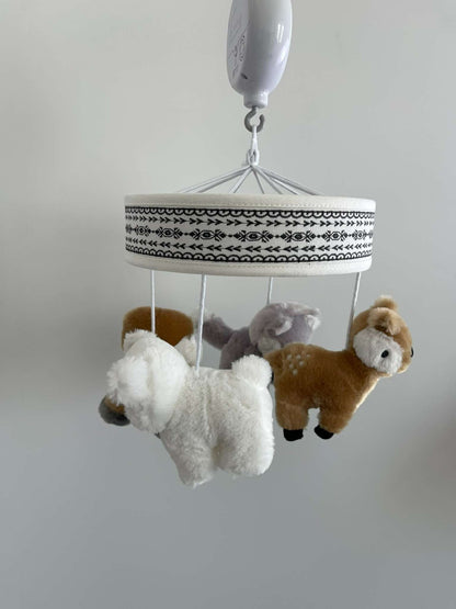 Levtex Baby Musical Mobile - Taupe and Grey Woodland Themed Plush