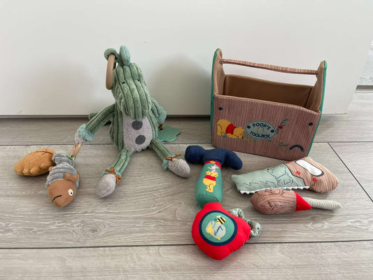 Two Soft Infant Toys -  Jelly Cat Dino and Winnie-the Pooh Toolbox