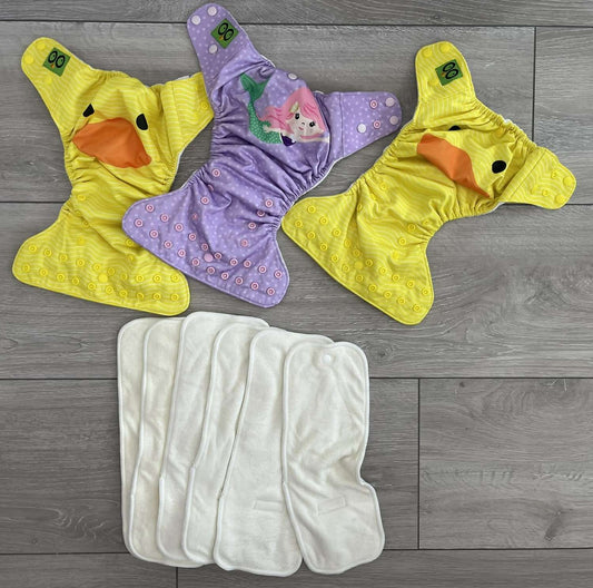 Three Reusable Pocket Cloth Diapers with Inserts - Zoocchini