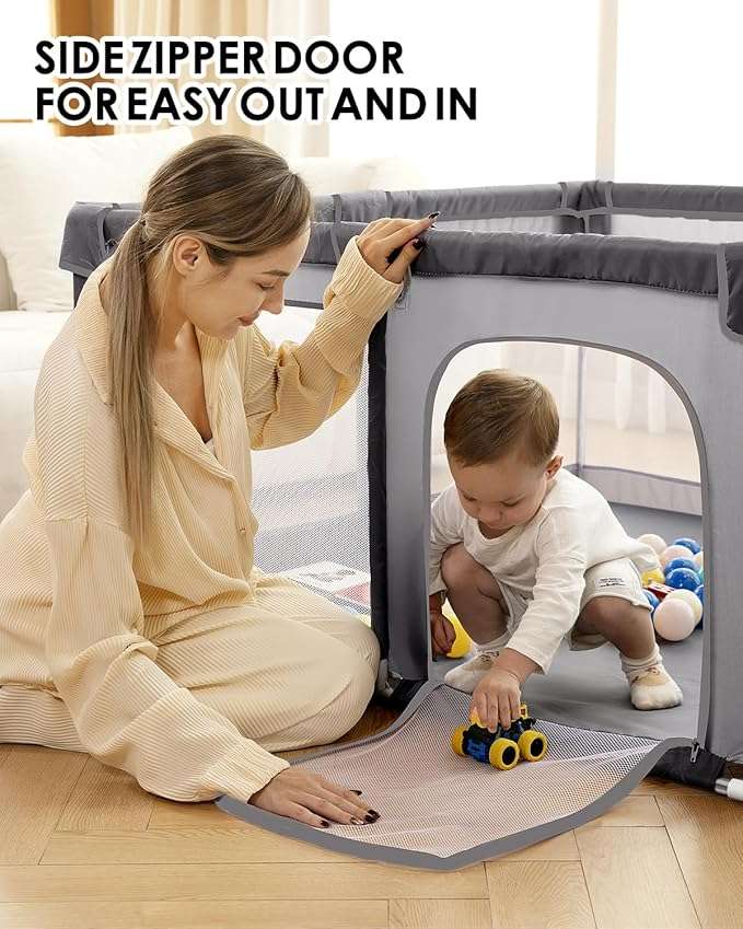 Extra Large Play yard with mesh safety fence for easy visibility and two side zipper doors - retails for $90