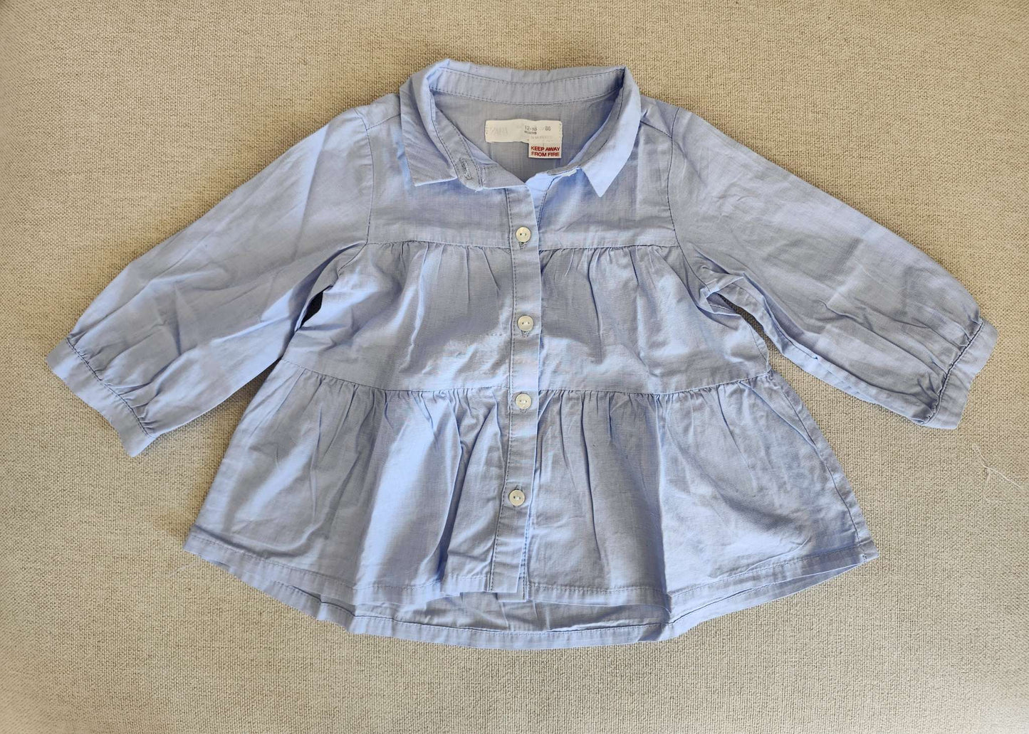 Zara flowy button up shirt, blue, 12-18 months, EUC , Kids 18 Month (12-18M)