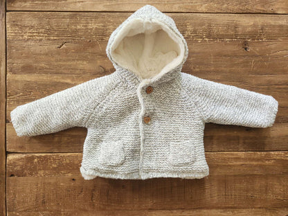 Zara knit sherpa hooded sweater, grey, 3-6 months, like new, Kids 6 Month (3-6M)