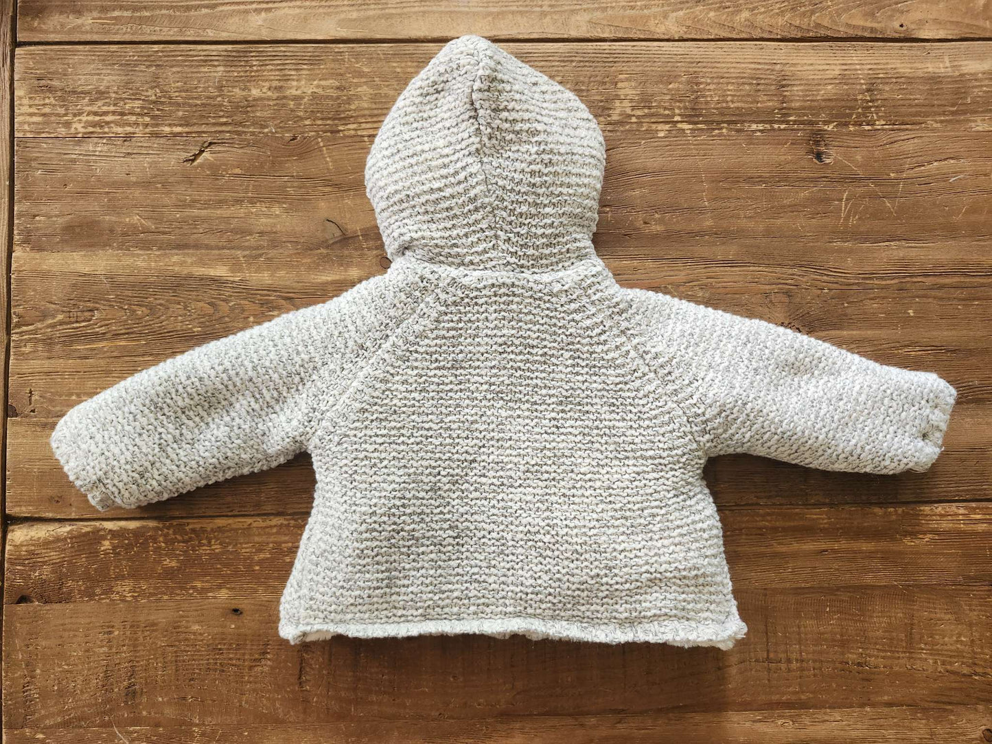 Zara knit sherpa hooded sweater, grey, 3-6 months, like new, Kids 6 Month (3-6M)