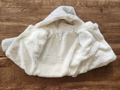 Zara knit sherpa hooded sweater, grey, 3-6 months, like new, Kids 6 Month (3-6M)