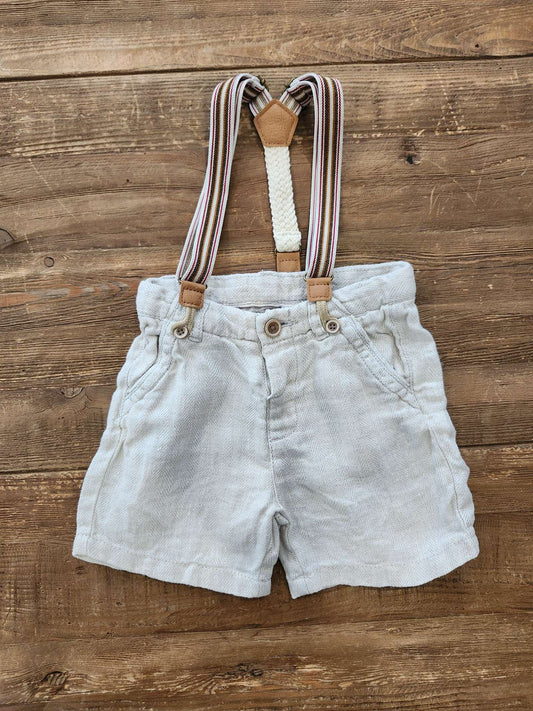 Zara linen suspender shorts, beige, 18-24M, EUC, Kids 24 Month (18-24M)