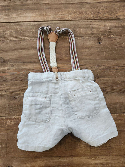 Zara linen suspender shorts, beige, 18-24M, EUC, Kids 24 Month (18-24M)