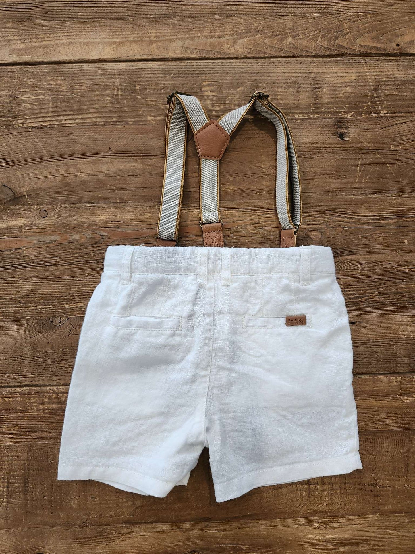 Zara linen suspender shorts, white, 6-9M, like new, Kids 9 Month (6-9M)