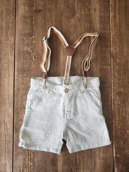 Zara linen blend suspender shorts, 9-12M, EUC, Kids 12 Month (9-12M)