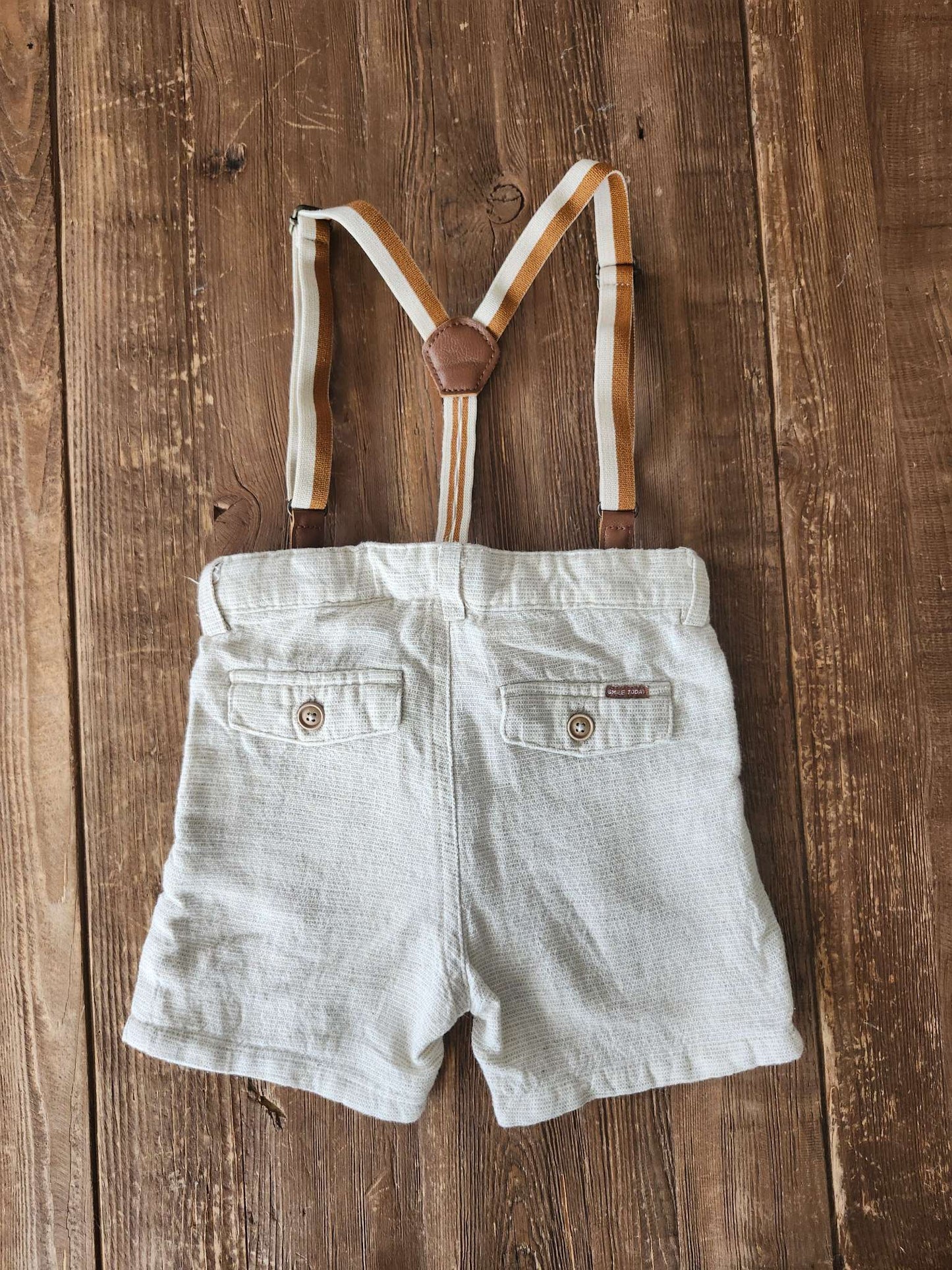 Zara linen blend suspender shorts, 9-12M, EUC, Kids 12 Month (9-12M)