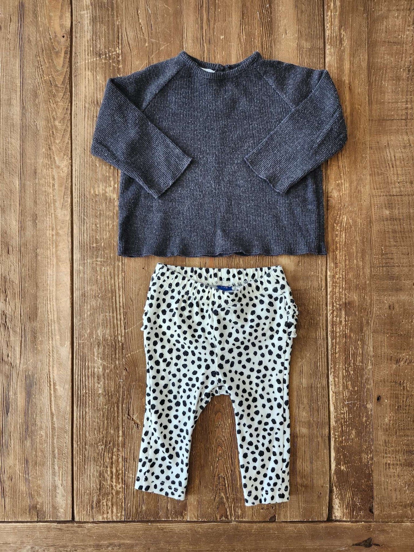 Zara shirt/Old Navy ruffle bum leggings set, 3-6M, VGUC, Kids 6 Month (3-6M)