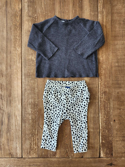 Zara shirt/Old Navy ruffle bum leggings set, 3-6M, VGUC, Kids 6 Month (3-6M)