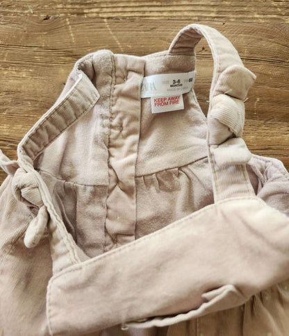Zara polka dot corduroy overalls, light pink, 3-6M, like new, Kids 6 Month (3-6M)