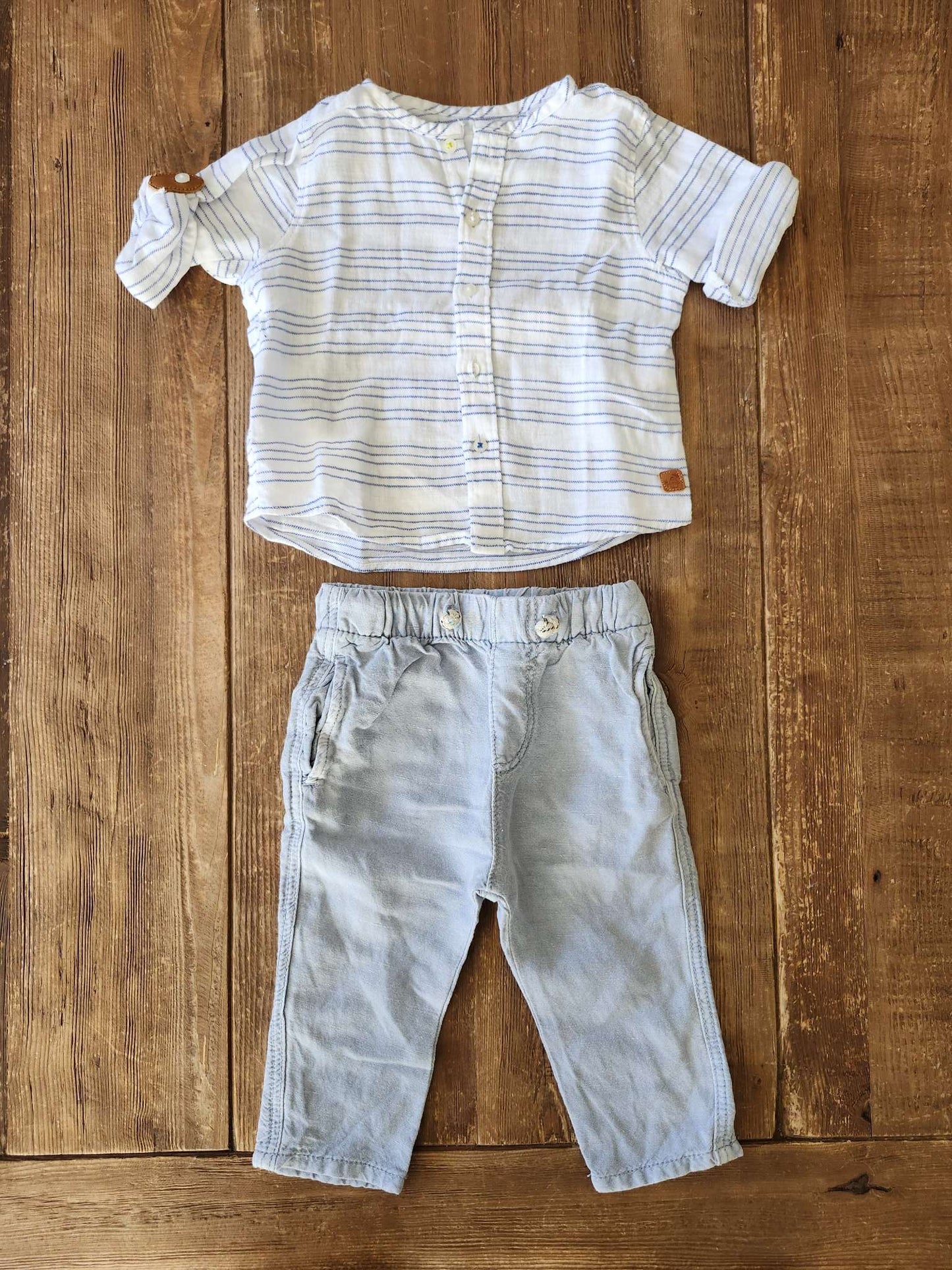 Zara linen blend shirt and pants set, 6-9M, EUC, Kids 9 Month (6-9M)