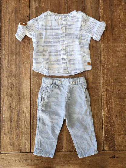 Zara linen blend shirt and pants set, 6-9M, EUC, Kids 9 Month (6-9M)