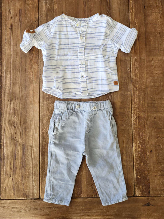 Zara linen blend shirt and pants set, 6-9M, EUC, Kids 9 Month (6-9M)