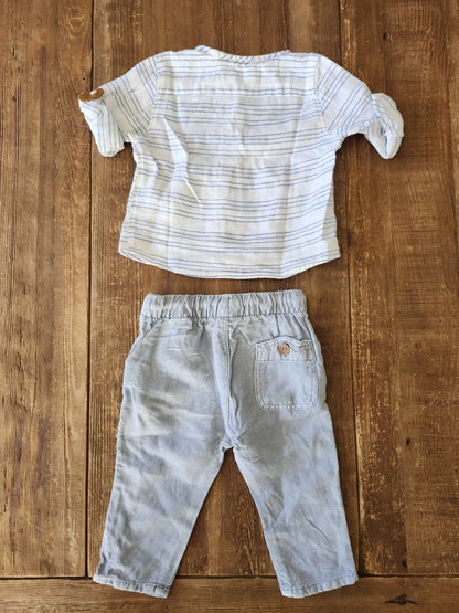 Zara linen blend shirt and pants set, 6-9M, EUC, Kids 9 Month (6-9M)