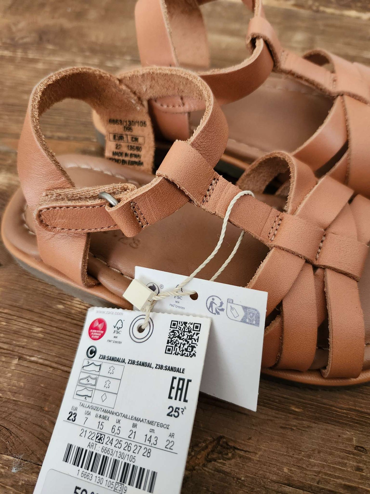 Zara leather sandals, EUR 23 (size US 7), NWT, Shoes 7 (Walkers:12-24 mth)